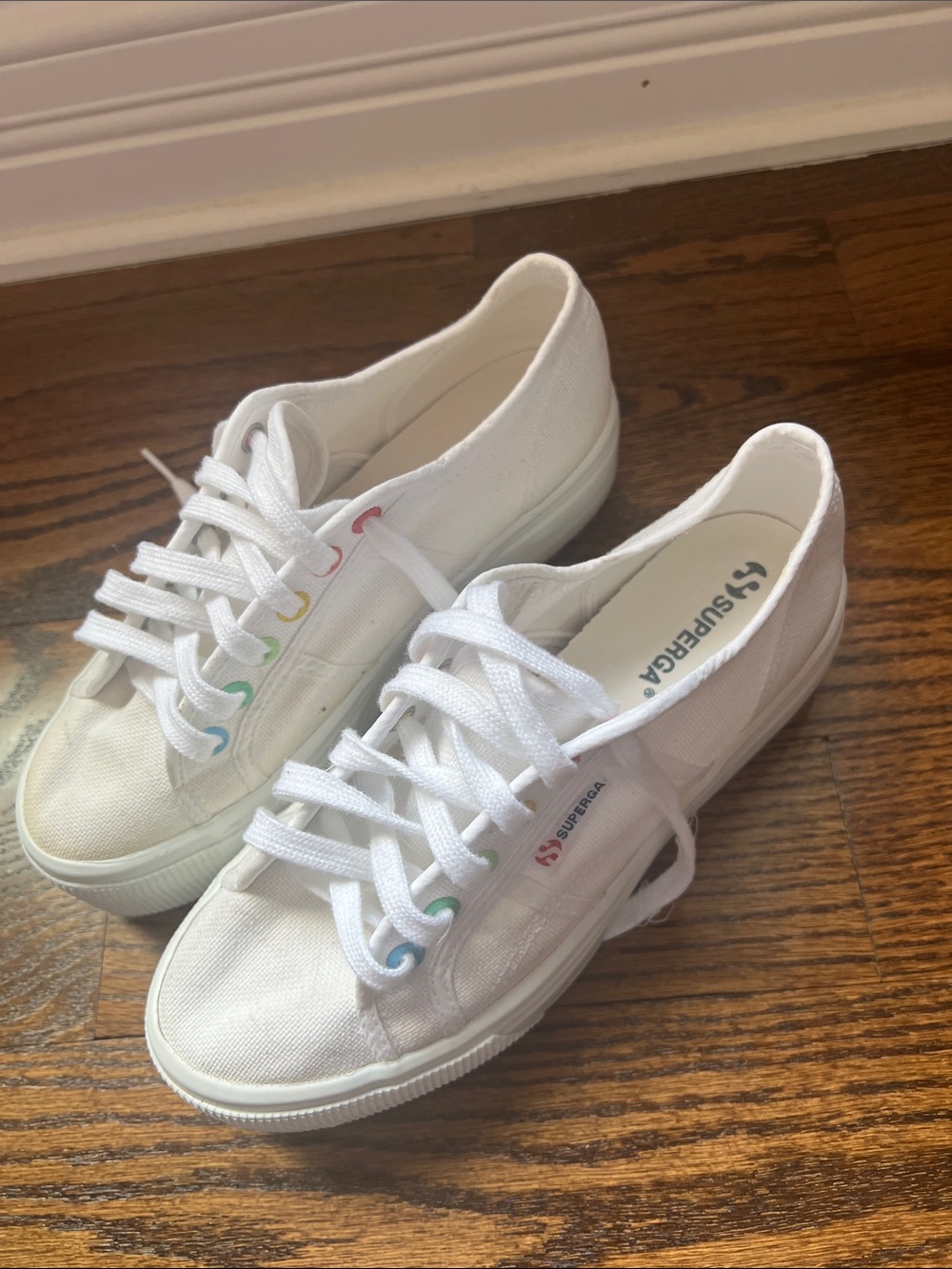Superga White Canvas Sneakers with Rainbow Eyelets size 39 euro